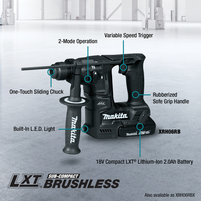 18V LXT® Lithium‑Ion Sub‑Compact Brushless Cordless 11/16" SDS‑PLUS Rotary Hammer Kit (2.0Ah)
