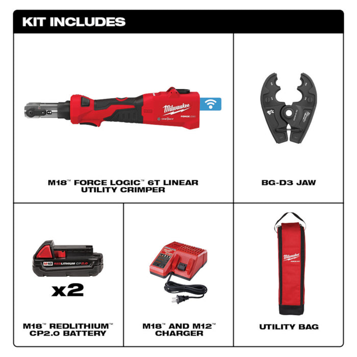 M18™ FORCE LOGIC™ 6T Linear Utility Crimper Kit w/ BG-D3 Jaw