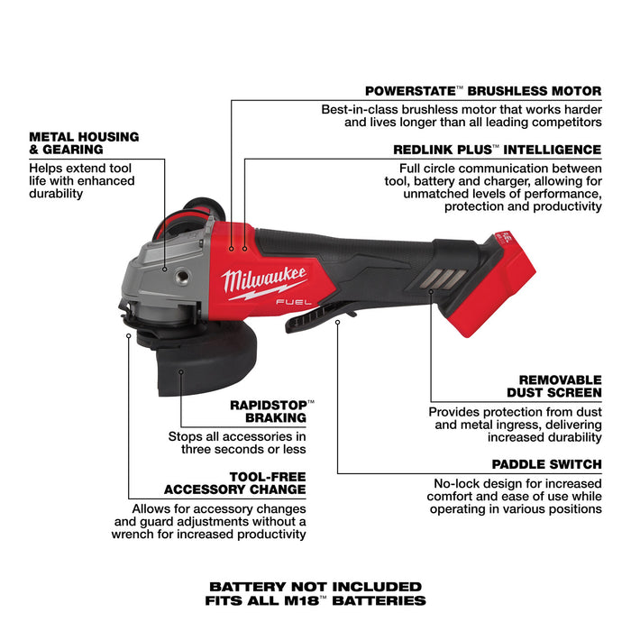 M18 FUEL™ 4-1/2" / 5" Braking Grinder Paddle Switch, No-Lock