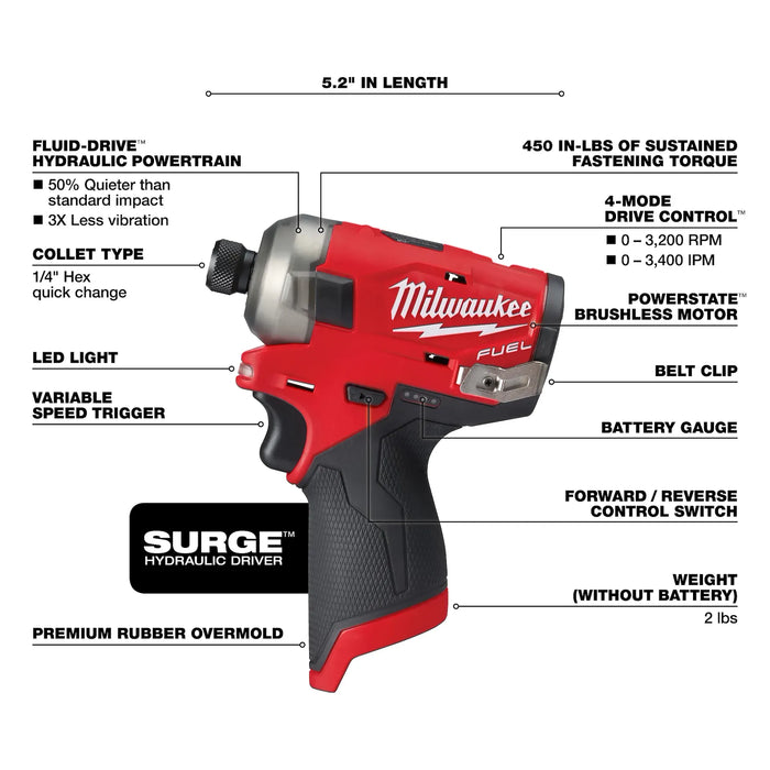 M12 FUEL™ SURGE™ 1/4" Hex Hydraulic Driver Bare Tool
