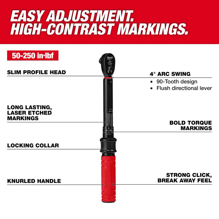3/8” Drive Click Torque Wrench (50-250 in·lbf)