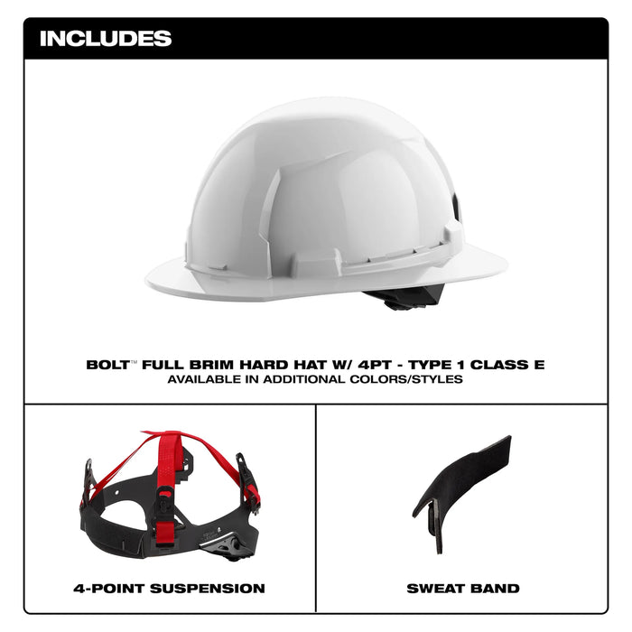 BOLT™ Black Full Brim Hard Hat w/4pt Ratcheting Suspension (USA) - Type 1, Class E