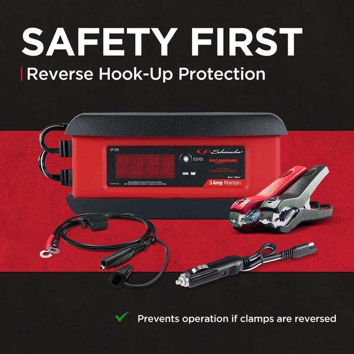 Automotive 6 Volt and 12 Volt 3 Amp Fully Automatic Battery Charger and Maintainer