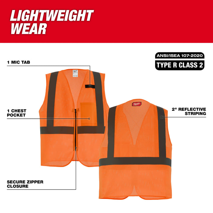 Class 2 High Visibility Orange Mesh One Pocket Safety Vest - S/M