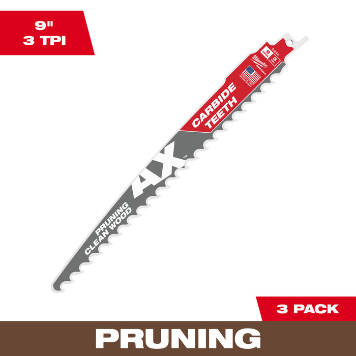 9" 3 TPI The AX™ with Carbide Teeth for Pruning & Clean Wood SAWZALL® Blade 3PK