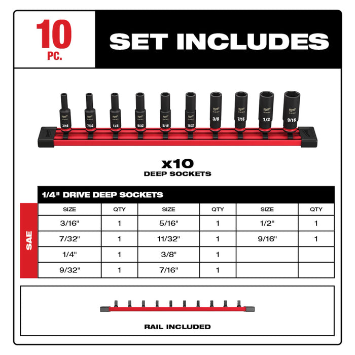 10PC SHOCKWAVE™ Impact Duty SAE Deep 6 Point Socket Set