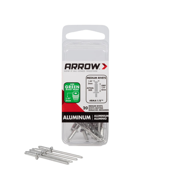 Arrow RMA1/8 Medium Aluminum 1/8-Inch Rivets, 20-Pack