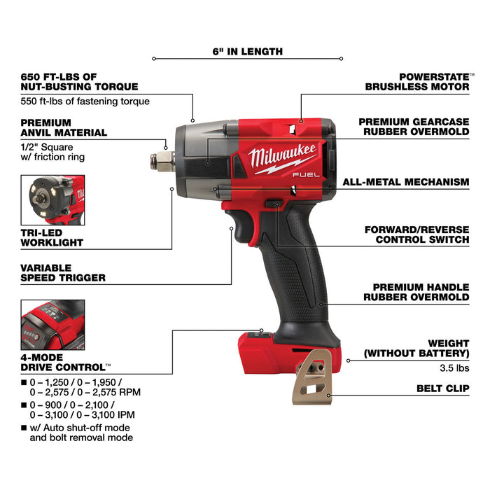 M18 FUEL™ 1/2 Mid-Torque Impact Wrench w/ Friction Ring