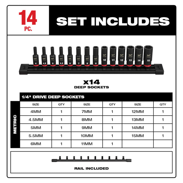 14PC SHOCKWAVE™ Impact Duty Metric Deep 6 Point Socket Set