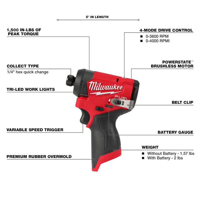 M12 Fuel 1/4 Hex Impact Driver w/ 3/8 Ratchet + Free CP2.5 Battery