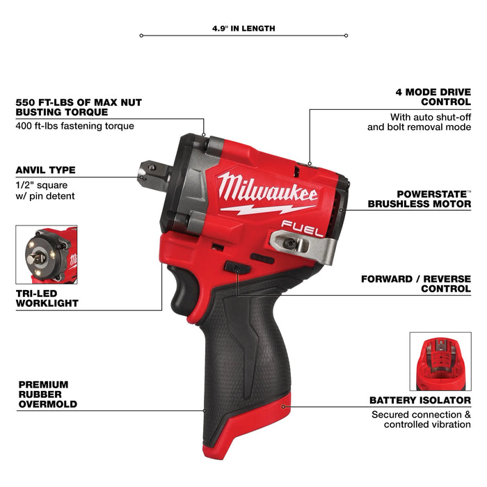 M12 FUEL™ Stubby 1/2" Impact Wrench w/ Pin Detent