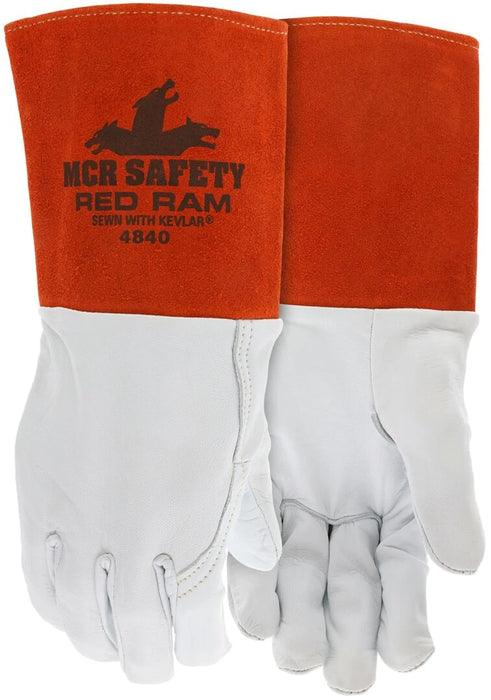 MCR Safety Red Ram® - Leather Welding Work Gloves - Premium Grain Goatskin Leather - 5-Inch Split Cowhide Leather Cuff - Sewn with Kevlar®
