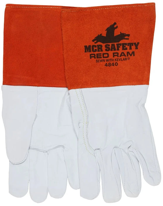 MCR Safety Red Ram® - Leather Welding Work Gloves - Premium Grain Goatskin Leather - 5-Inch Split Cowhide Leather Cuff - Sewn with Kevlar®