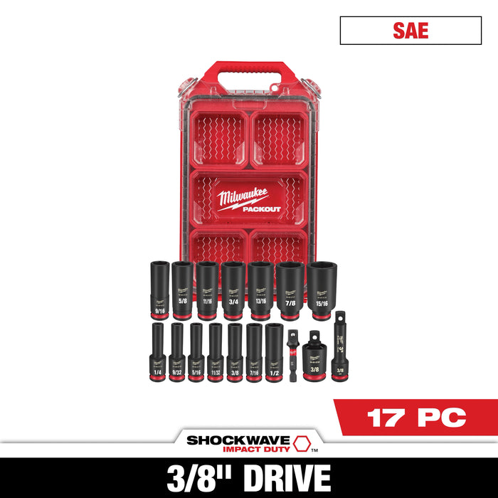 17PC SHOCKWAVE™ Impact Duty Socket 3/8” Drive SAE Set with PACKOUT™