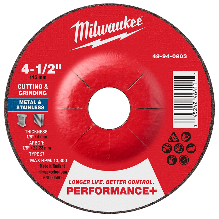 4-1/2" x 1/8" x 7/8" Performance+ Dual Metal Cut & Grind Wheel - Type 27