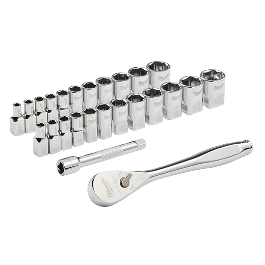 25pc 1/4" Drive Metric & SAE Ratchet and Socket Set with FOUR FLAT™ SIDES
