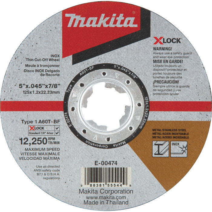 X‑LOCK 5" x .045" x 7/8" Type 1 General Purpose 60 Grit Thin Cut‑Off Wheel for Metal and Stainless Steel Cutting