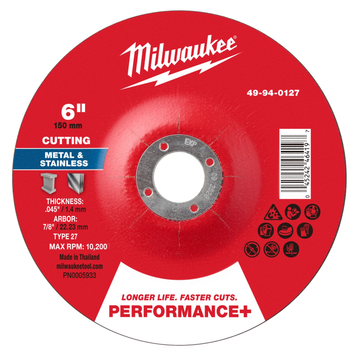 6" x .045" x 7/8" Performance+ Metal Cut Off Wheel - Type 27