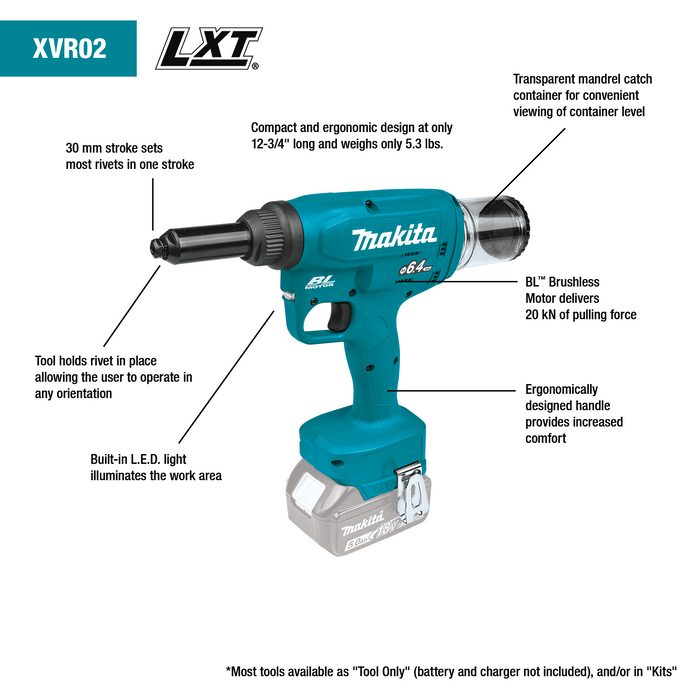 18V LXT® Lithium‑Ion Brushless Cordless Rivet Tool Kit (5.0Ah)