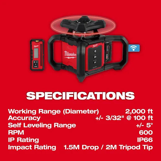 M18 Red Exterior Rotary Laser Level Kit w/ Receiver, Tripod, & Grade Rod