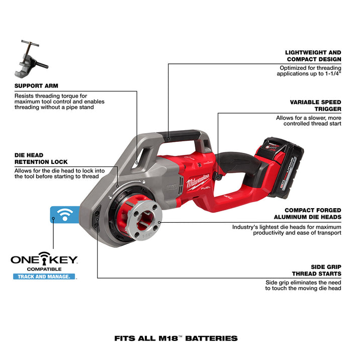 M18 FUEL™ Compact Pipe Threader w/ ONE-KEY™ w/ 1/2" - 1-1/4" Compact NPT Forged Aluminum Die Heads