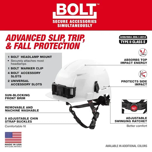 BOLT™ Black Front Brim Safety Helmet with IMPACT ARMOR™ Liner (USA) - Type 2, Class E