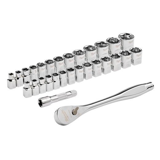 29pc 3/8" Drive Metric & SAE Ratchet and Socket Set with FOUR FLAT™ SIDES