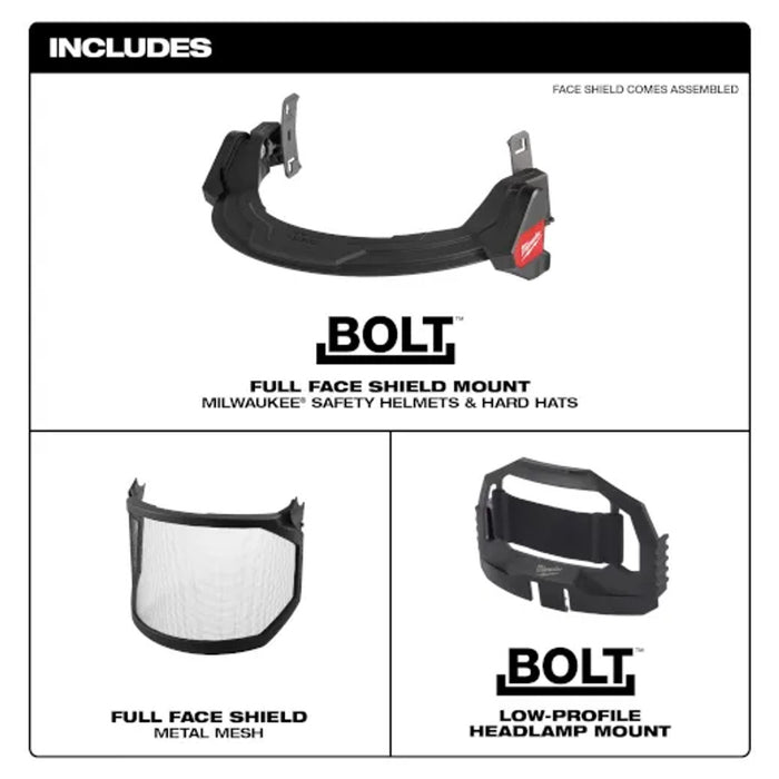 BOLT™ Full Face Shield - Metal Mesh (Compatible with Milwaukee® Safety Helmets & Hard Hats)