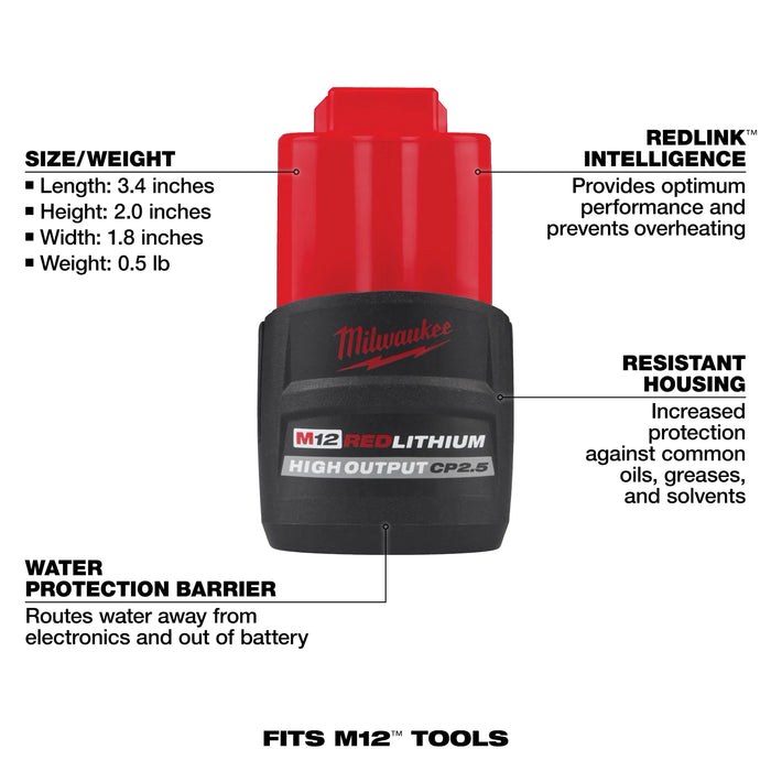 M12™ 10oz. Caulk and Adhesive Gun + M12™ REDLITHIUM™ HIGH OUTPUT™ CP2.5 Battery