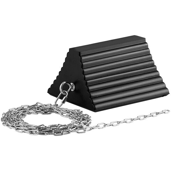 Cortina 10" x 8" x 6" Black Heavy-Duty Wheel Chock with Eye Hook and 12' Chain