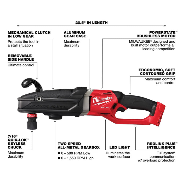 M18 FUEL™ SUPER HAWG™ Right Angle Drill w/ QUIK-LOK™