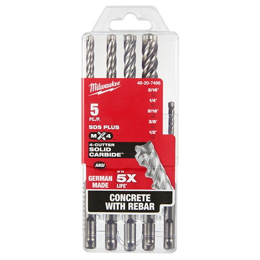 5-Piece MX4™ 4-Cutter SDS-Plus Rotary Hammer-Drill Bit Kit