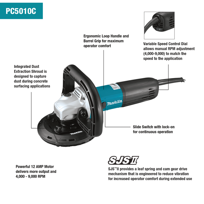 5" SJS™II Compact Concrete Planer with Dust Extraction Shroud and Diamond Cup Wheel