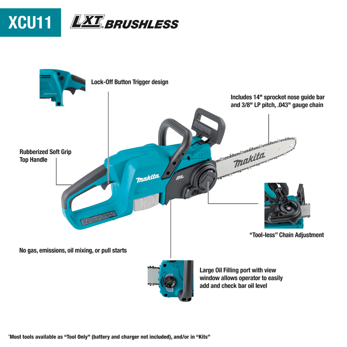 18V LXT® Lithium‑Ion Brushless Cordless 14" Chain Saw, Tool Only