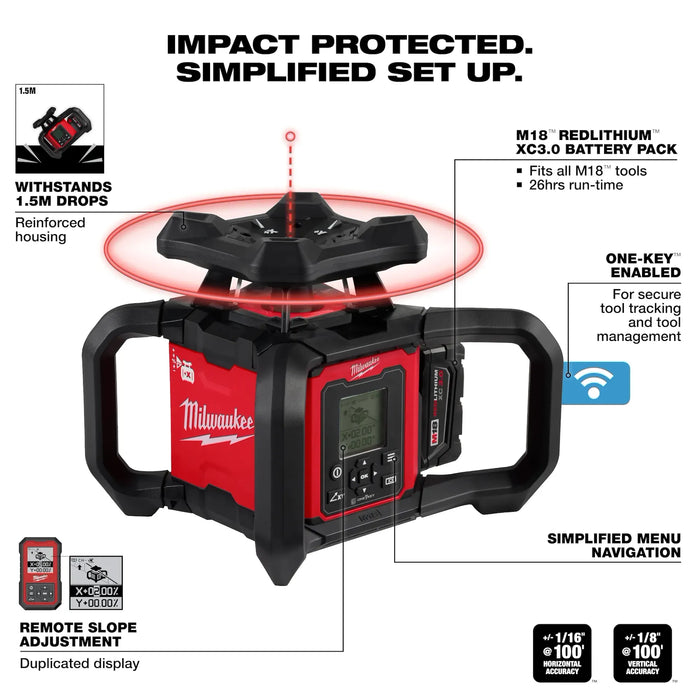 M18™ Red Exterior Dual Slope Rotary Laser Level Kit w/ Receiver & Remote