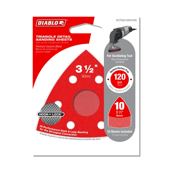 3-1/2" 120-Grit Hook & Lock™ Triangle Detail Sanding Sheets (10-pk)