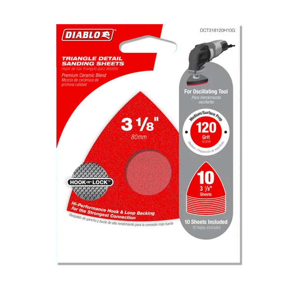 3-1/8" 120-Grit Hook & Lock™ Triangle Detail Sanding Sheets (10-pk)