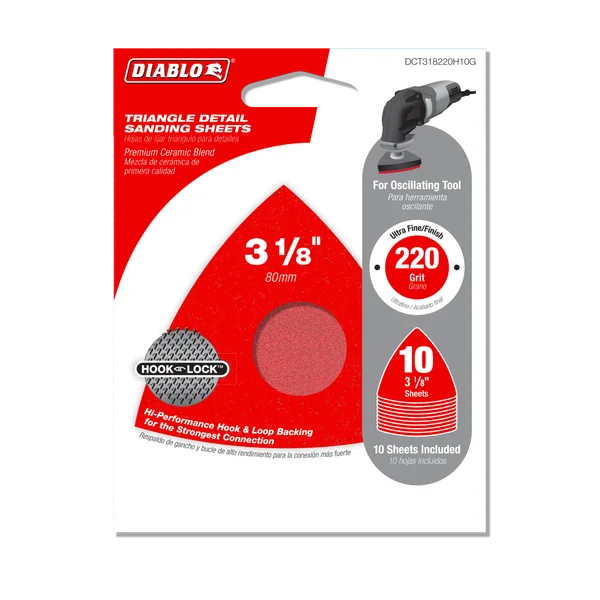 3-1/8" 220-Grit Hook & Lock™ Triangle Detail Sanding Sheets(10-pk)