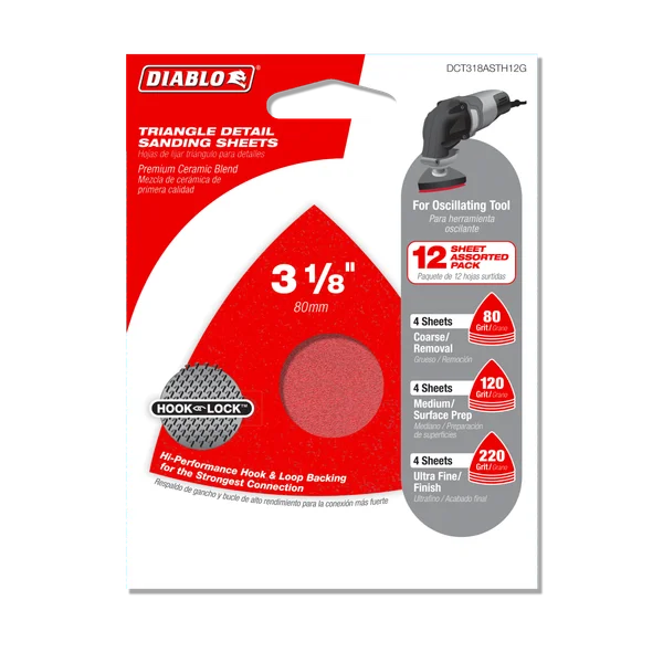 3-1/8" Assorted Oscillating Triangle Detail Sanding Sheets (12-pk)