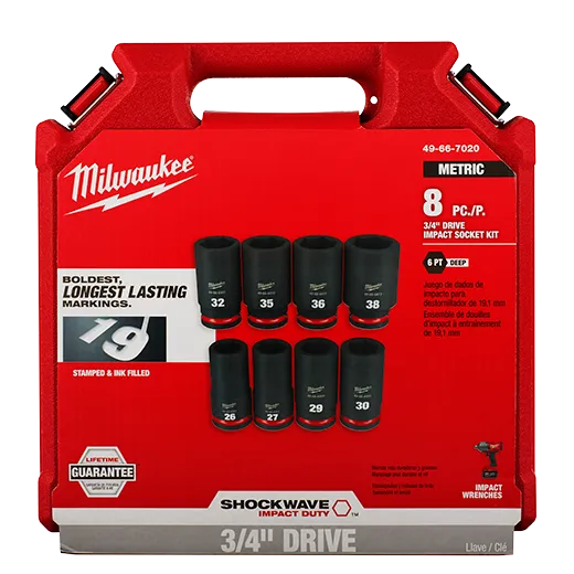 8PC SHOCKWAVE Impact Duty™ 3/4" Drive Metric Deep 6 Point Socket Set