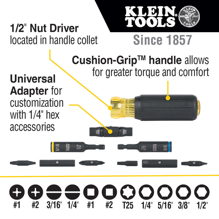 Impact Rated Multi-Bit Screwdriver / Nut Driver, 11-in-1