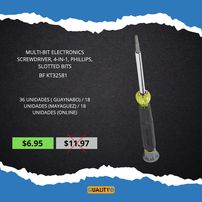 Multi-Bit Electronics Screwdriver, 4-in-1, Phillips, Slotted Bits  *** Black Friday Special ***.