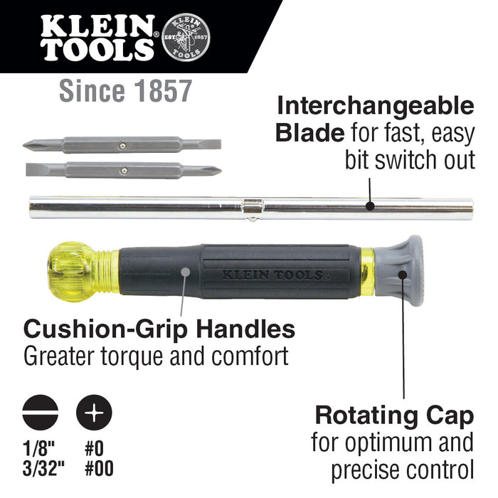 Multi-Bit Electronics Screwdriver, 4-in-1, Phillips, Slotted Bits