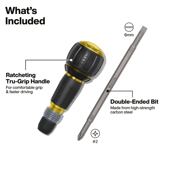 Ratcheting Fastbit Tru-Grip Screwdriver, Phillips, Slotted Bits