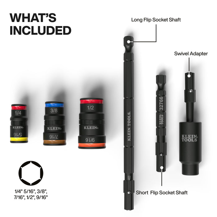 Impact Flip Socket Set With Swivel Adapter, 6 Piece