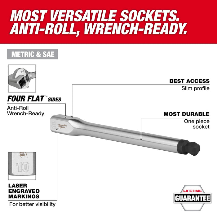 7pc 3/8” Drive Long Ball End Hex Bit Socket Set - Metric
