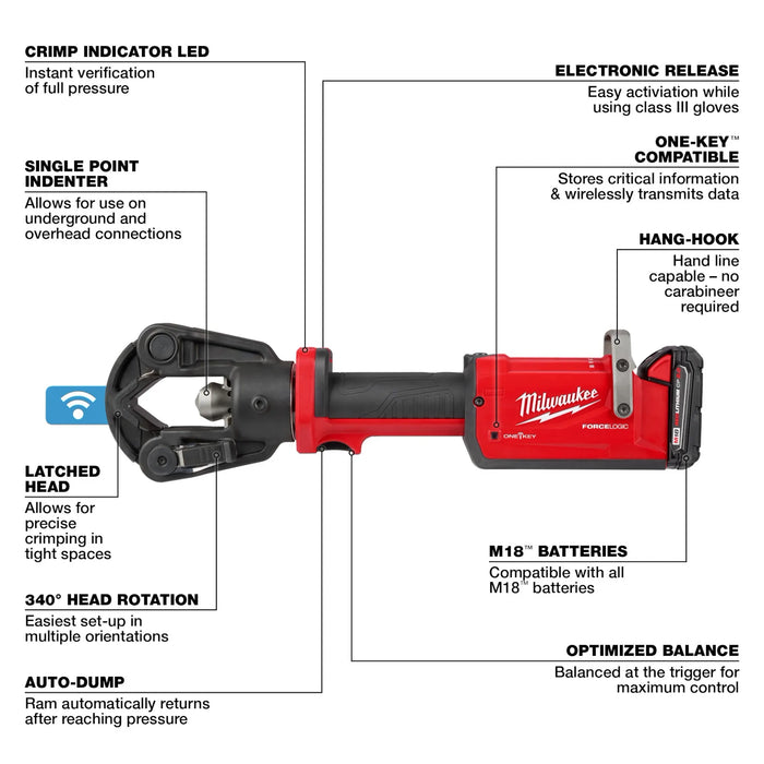 M18™ FORCE LOGIC™ 11T Dieless Latched Linear Utility Crimper