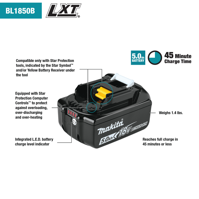 18V LXT® Lithium‑Ion 5.0Ah Battery