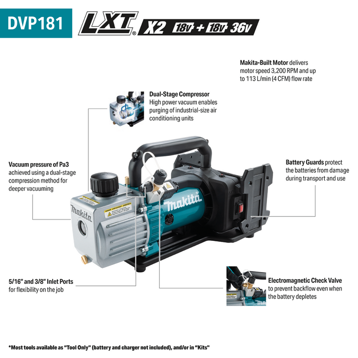 18V LXT® Cordless 4 CFM Dual‑Stage Vacuum Pump, Tool Only