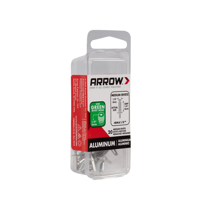 Arrow RMA1/8 Medium Aluminum 1/8-Inch Rivets, 20-Pack